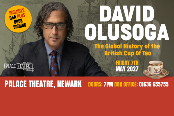 Promotional image for David Olusoga: The Global History of the British Cup of Tea, featuring a portrait of David Olusoga alongside historic ship illustrations and a decorative teacup.