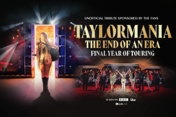 Promotional image for Taylormania: The End of an Era, featuring performers on stage, concert lighting and a tribute celebration inspired by a global pop music phenomenon.